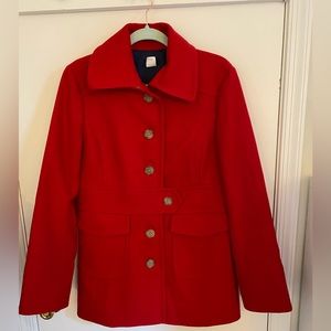 J Crew Red Pea Coat, Size 14